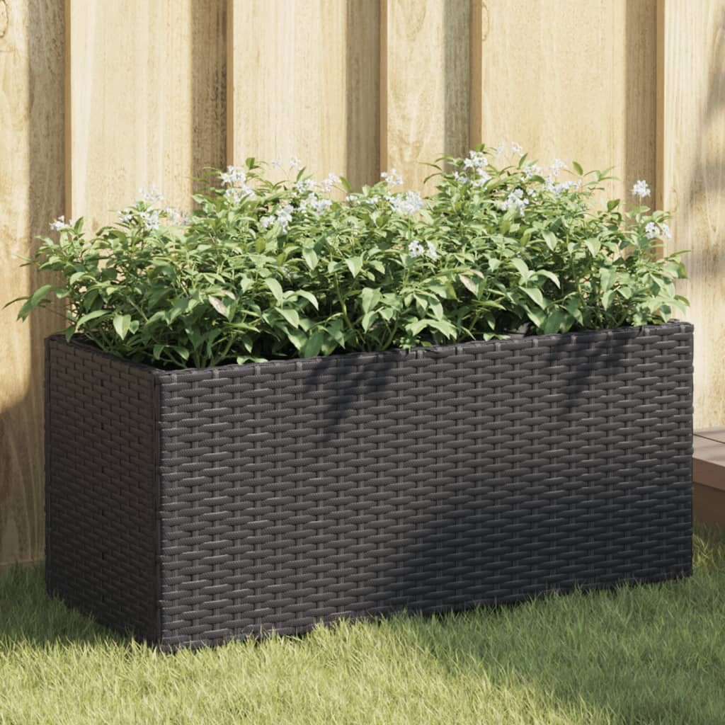 vidaXL Blumentopf Pflanzkübel mit 2 Töpfen 2 Stk. Schwarz 72x30x32 cm Poly Rattan (2 St)