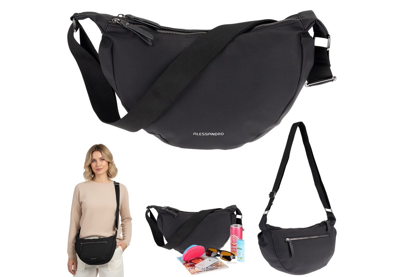 Alessandro Salvatore Handtasche Crossbag Damen Schultertasche Banane Tasche, RückentascheUmhängetasche Freizeittasche 4431 + Etui
