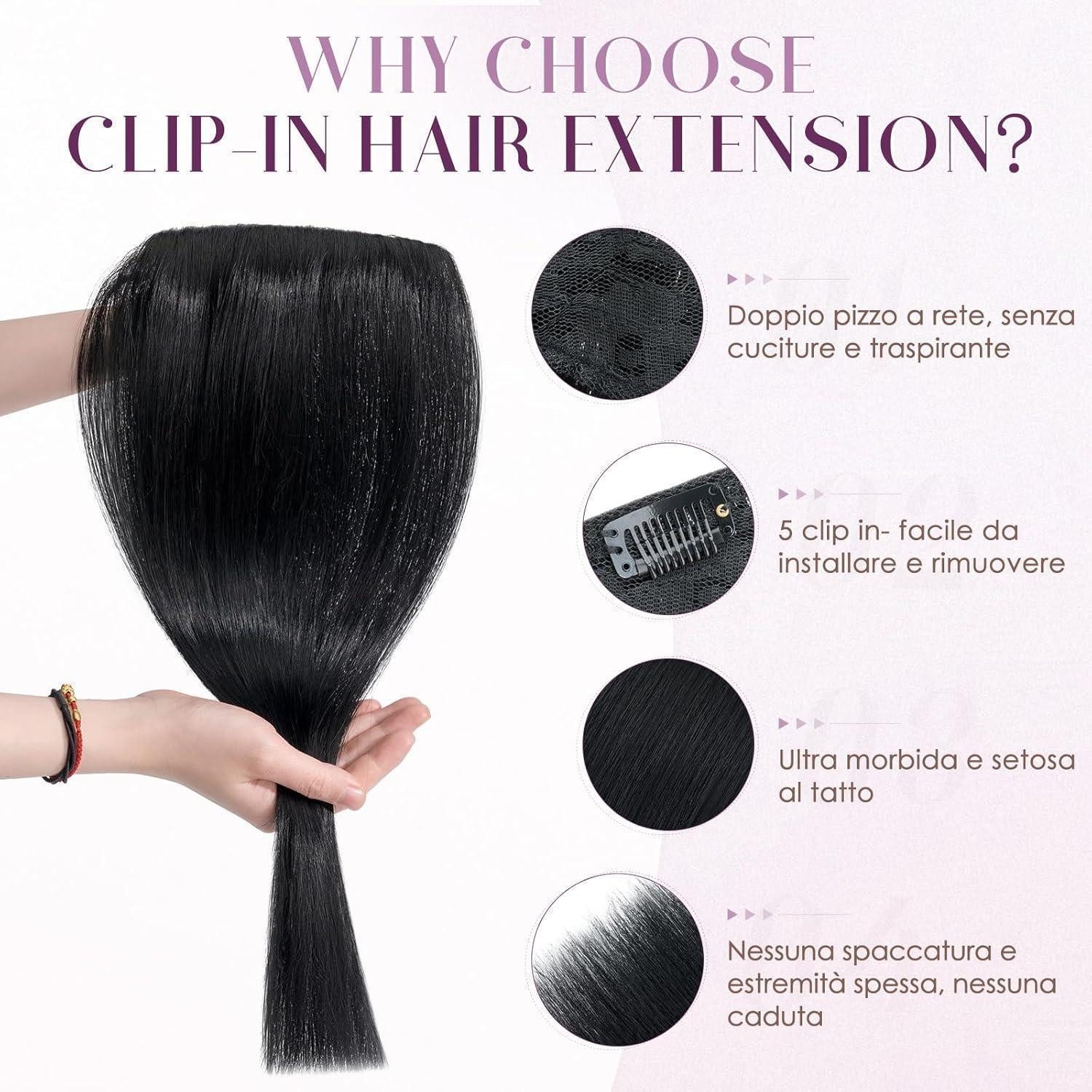 LuxusKollektion Echthaar-Extension Extensions Clip in Echthaar Remy Invisible 45 cm (70 g) #1 Lackschwarz