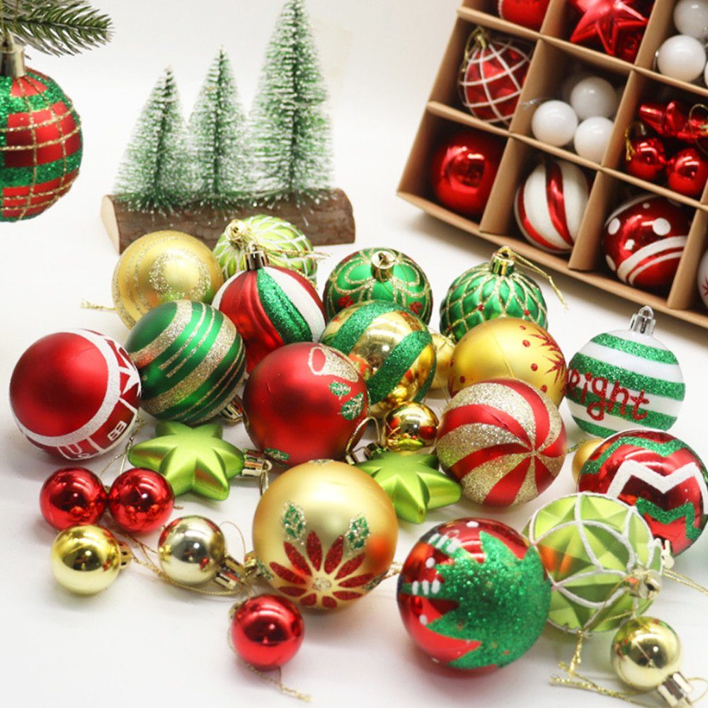 Rouemi Weihnachtsbaumkugel Weihnachtsbaumschmuck-Set, hängende handbemalte Goldfarben Kugeldekorationen