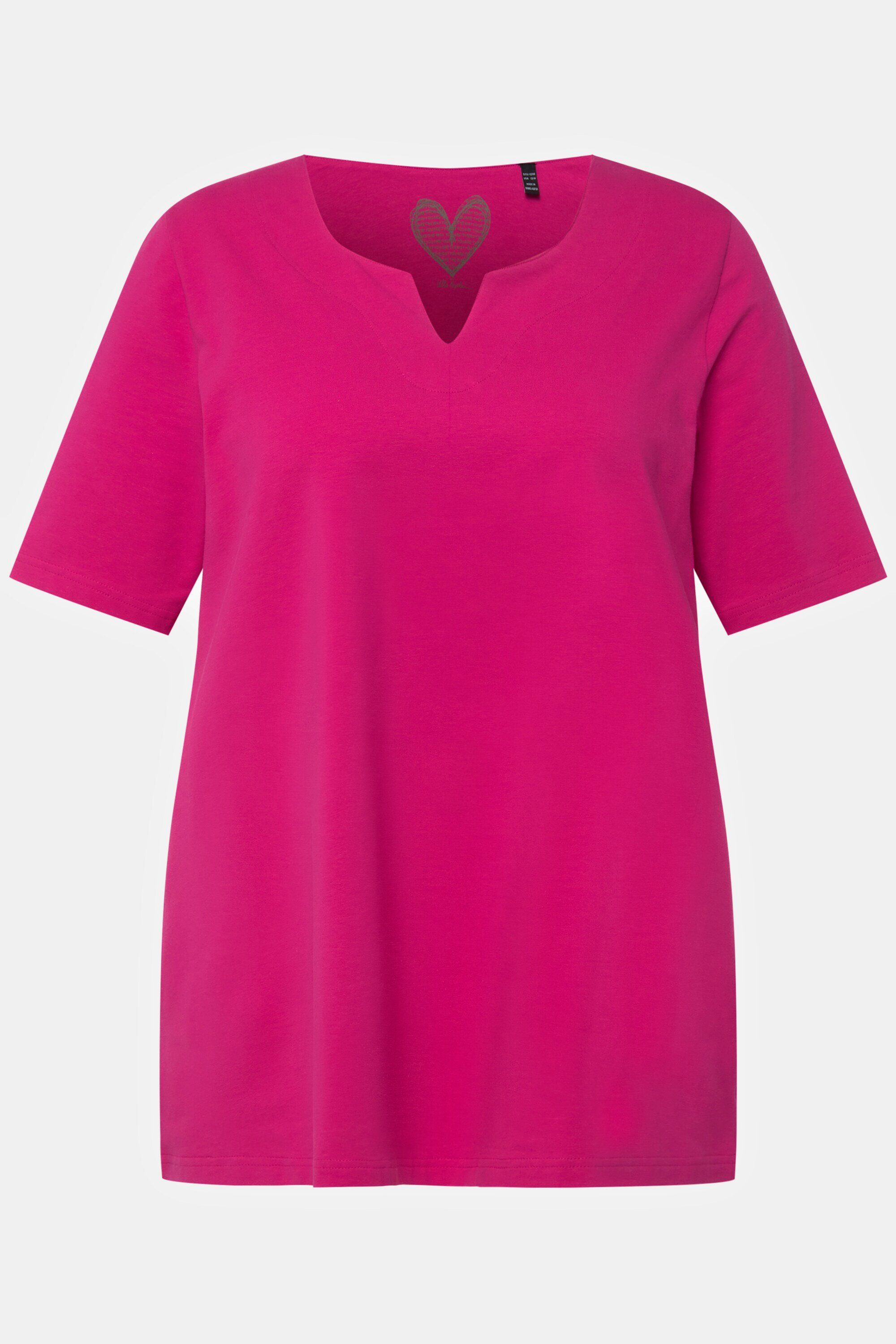 Ulla Popken Rundhalsshirt fuchsia pink Tunika-Ausschnitt T-Shirt A-Linie Halbarm