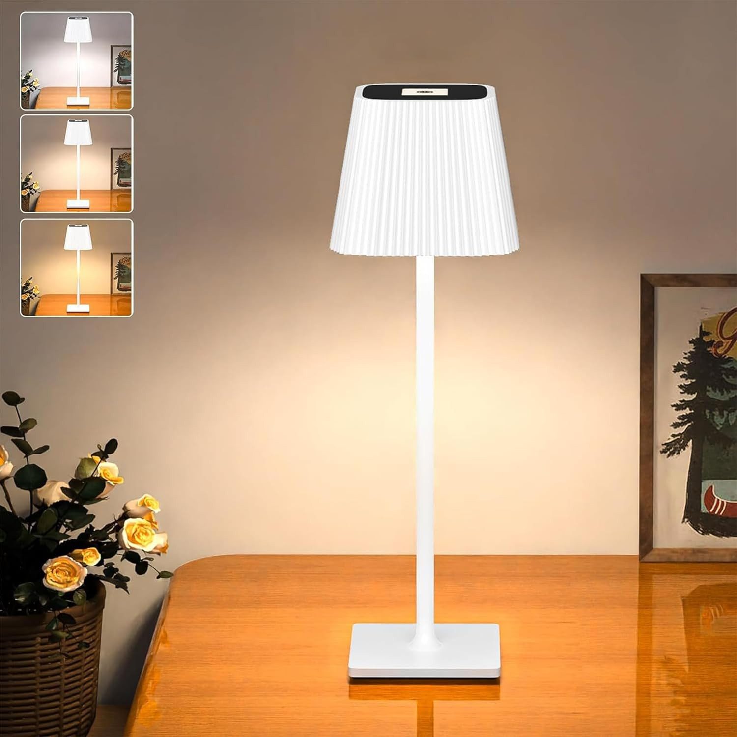 skelo LED Tischleuchte Tischlampe Kabellos, Dimmbare Tischleuchte LED mit 3 Farbtemperatur, led tischleuchte kabellos, tischlampe kabellos, tischlampe akku, led tischlampe, warmes Licht, natürliche Licht, kaltes Licht, 3 Farbtemperaturen, Höhenverstellung 23-40 cm, 5%-100% Helligkeit