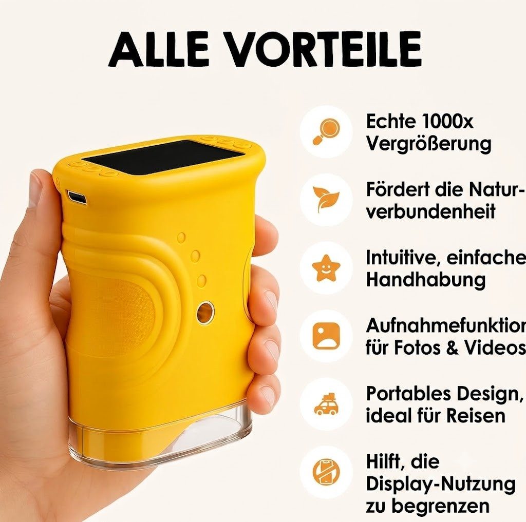 LOFTY Mikroskop für Kinder, Digital Mikroskop, Handmikroskop, 1000-fach Zoom Kindermikroskop (50x-1000x, 2,0 Zoll IPS-Display inkl. Schlüsselanhänger, Kindergeschenk)