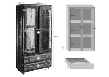 Massivmoebel24 Dreh-/Schwebetürenschrank Schrank Altholz 90x38x185 mehrfarbig lackiert FREEZY #39