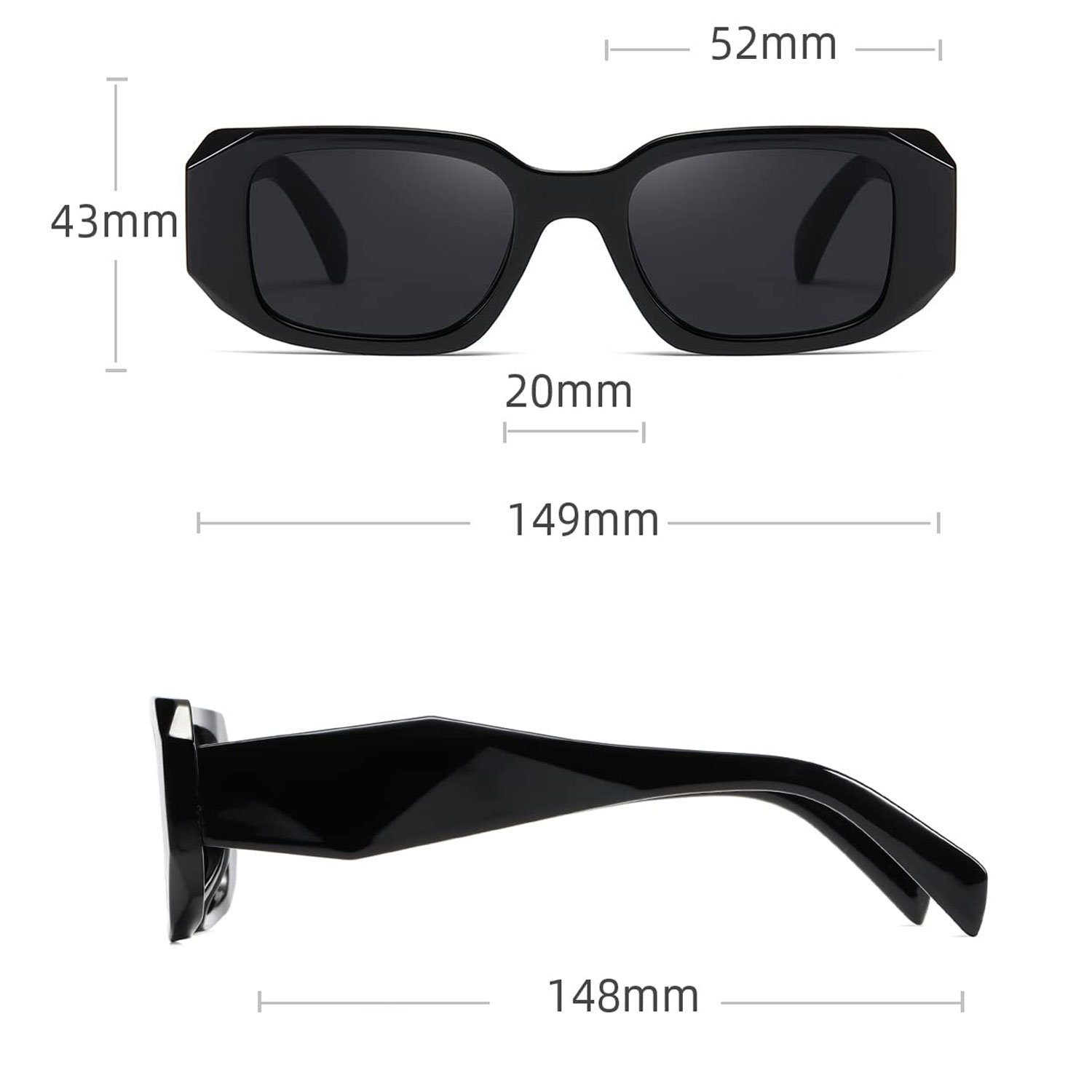 MAGICSHE Sonnenbrille Rechteckige Sonnenbrillen UV und Damen Mode Black 1 Sonnenbrille Retro beständige Herren für
