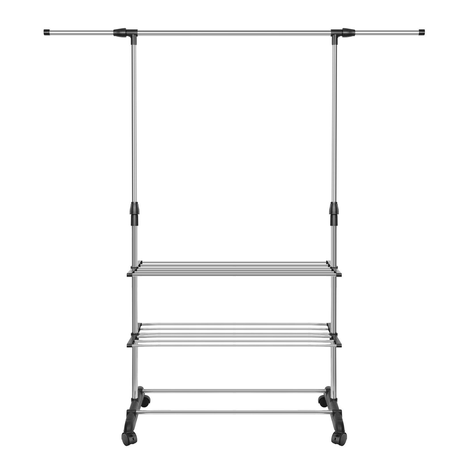 JEOBEST Kleiderständer Kleiderstange Stabil mit 3 Lagen Staufächer, Höhenverstellbar, Garderobenständer auf rollen 43x164x158cm