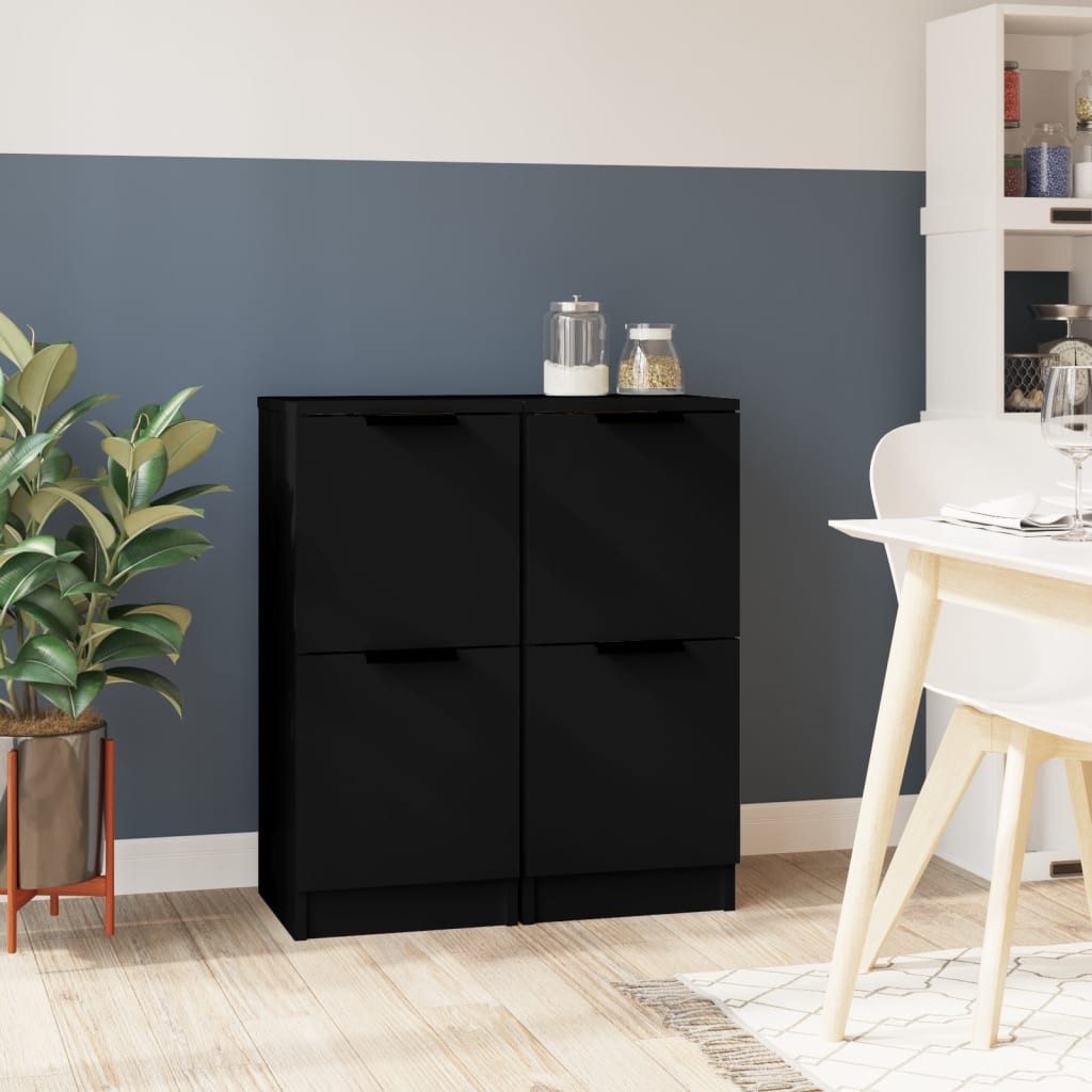 furnicato Sideboard 30x30x70 cm Schwarz aus Holzwerkstoff (2 St), Stabiler Beistellschrank mit viel Stauraum und flexibler Montage