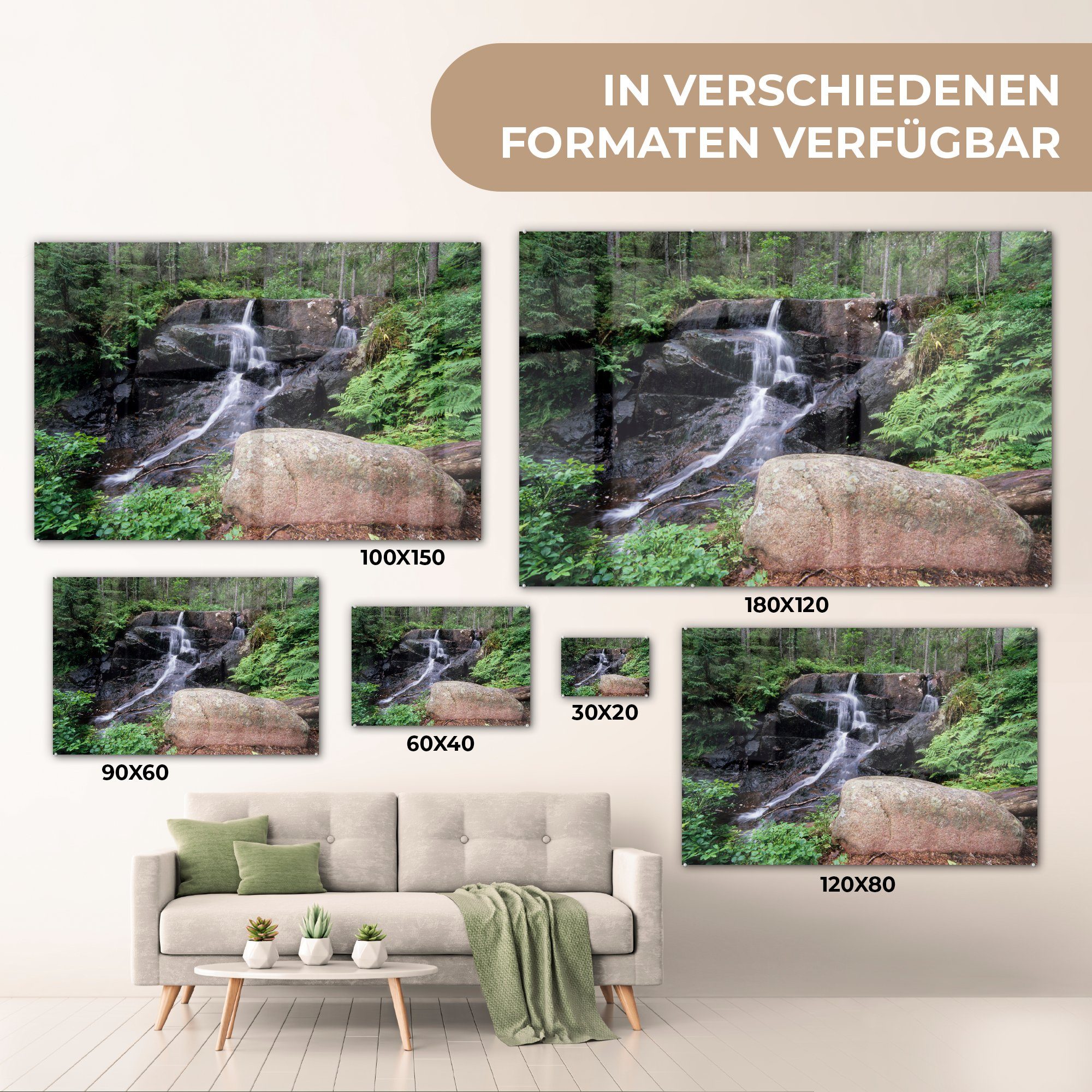MuchoWow Acrylglasbild Wasserfall in den (1 des Schlafzimmer Skuleskogen-Nationalparks & Schweden, Wohnzimmer in Acrylglasbilder St), Wäldern