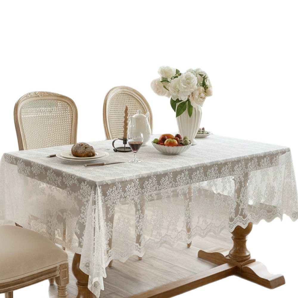 Diwzbyn Tischläufer Tischdecke Spitze,Weiße Spitze Tischdecke in Spitzenauflage Vintage, 150x300CM,Hochzeits-Tischdecke, für Esszimmer, Küche und Party