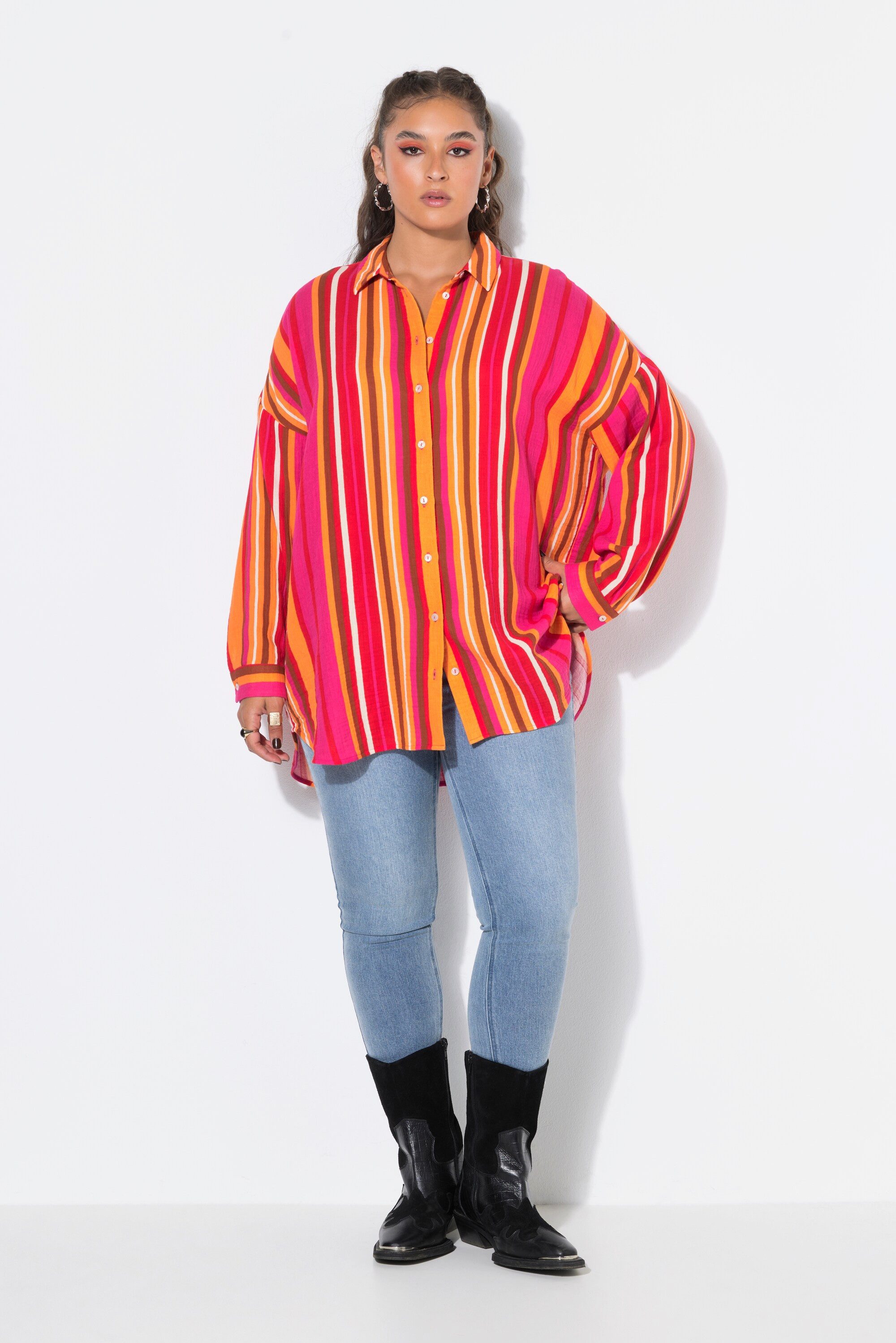 Studio Untold Hemdbluse Bluse Oversize Shape Musselin Streifen
