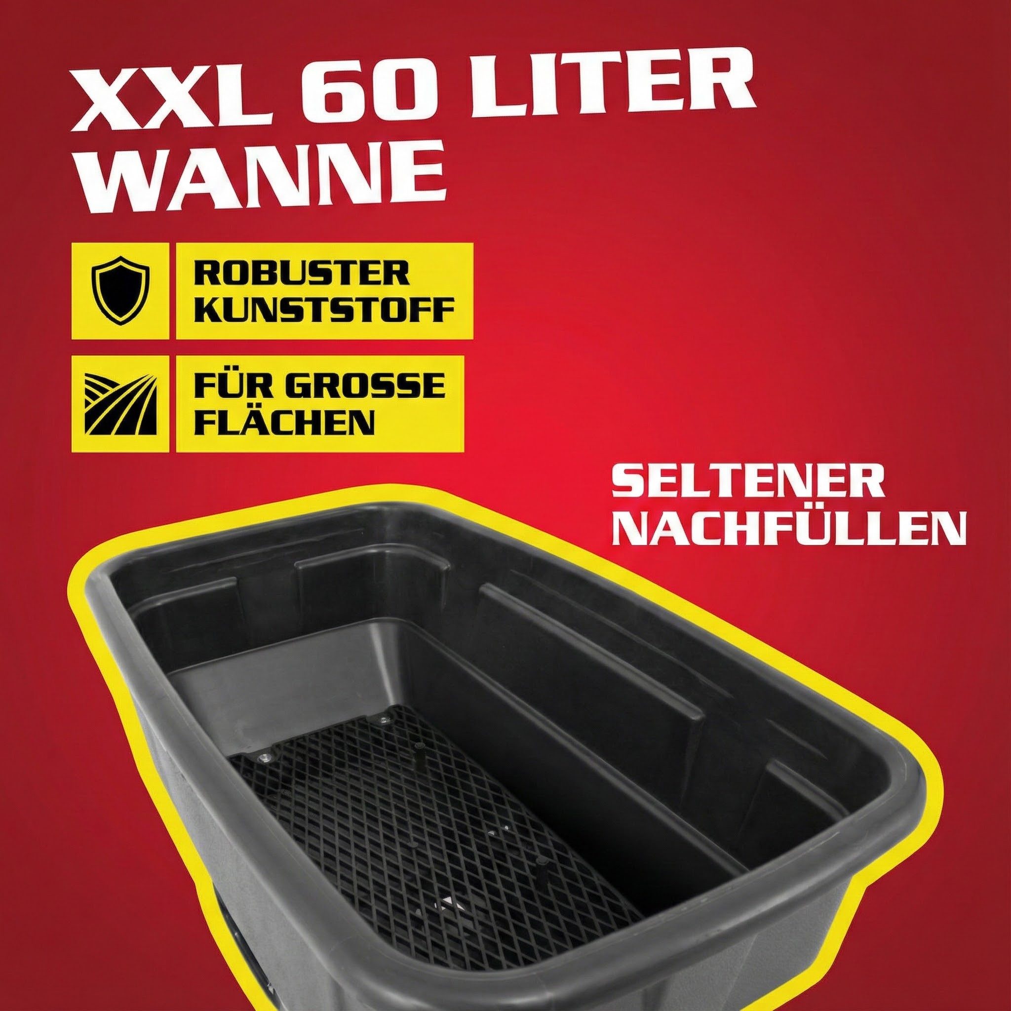Hecht Streuwagen 256 mit Grobsieb und Abdeckhaube bis 3,5 m Streubreite, 60,00 l Füllmenge, Ergonomisch, Universal