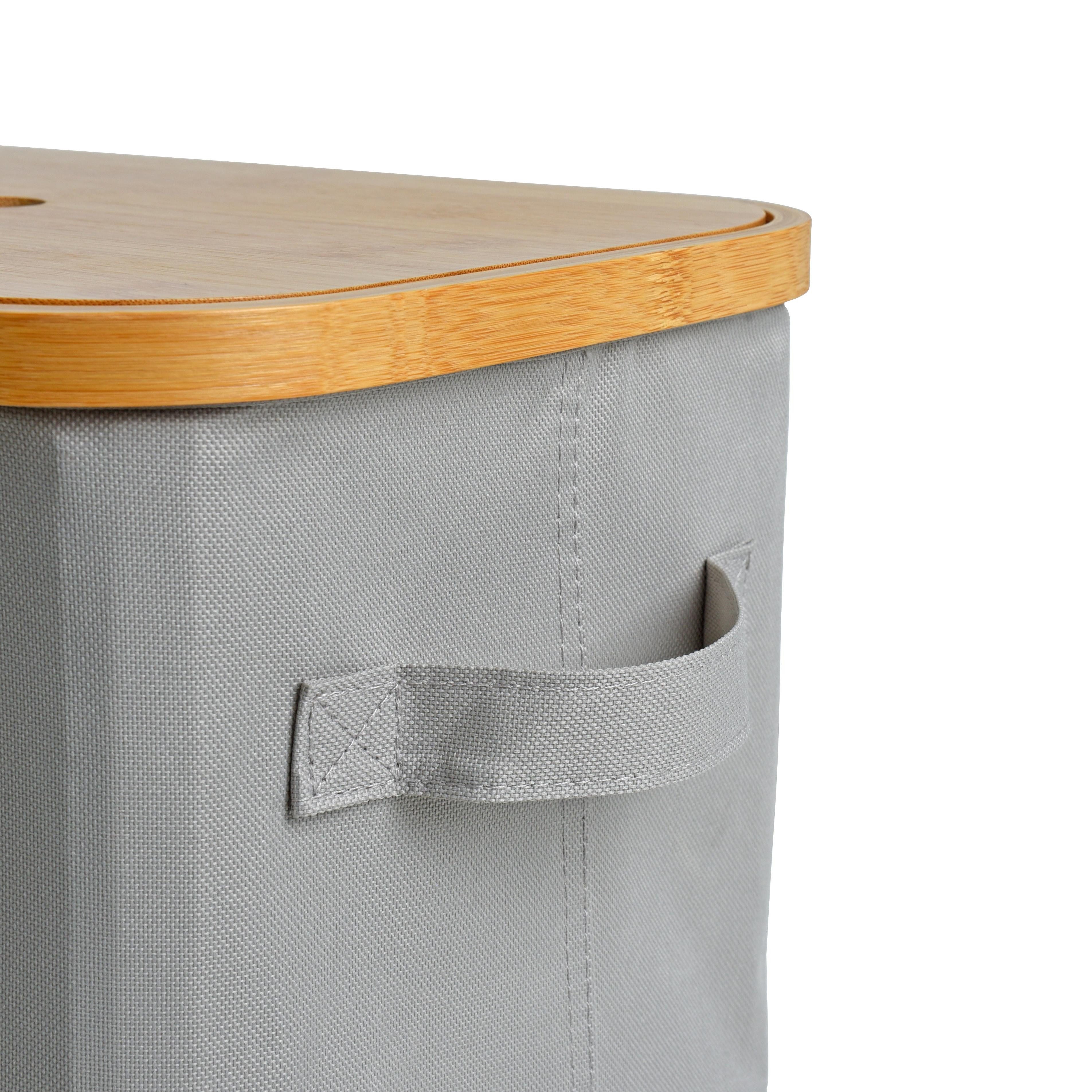 ESTEXO Aufbewahrungssystem Faltbarer Bambuskorb Aufbewahrungsbox Hellgrau 35x25x24 cm Aufbewahr – Bild 5 von 5
