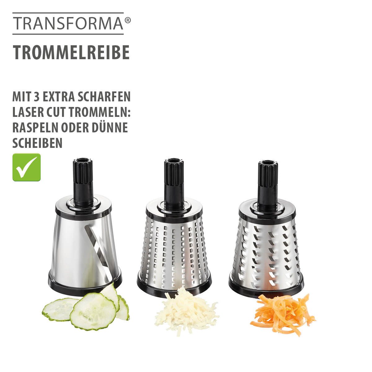 GEFU Käsereibe Trommelreibe TRANSFORMA® Reibemühle Gemüsehobel Ed – Bild 5 von 5