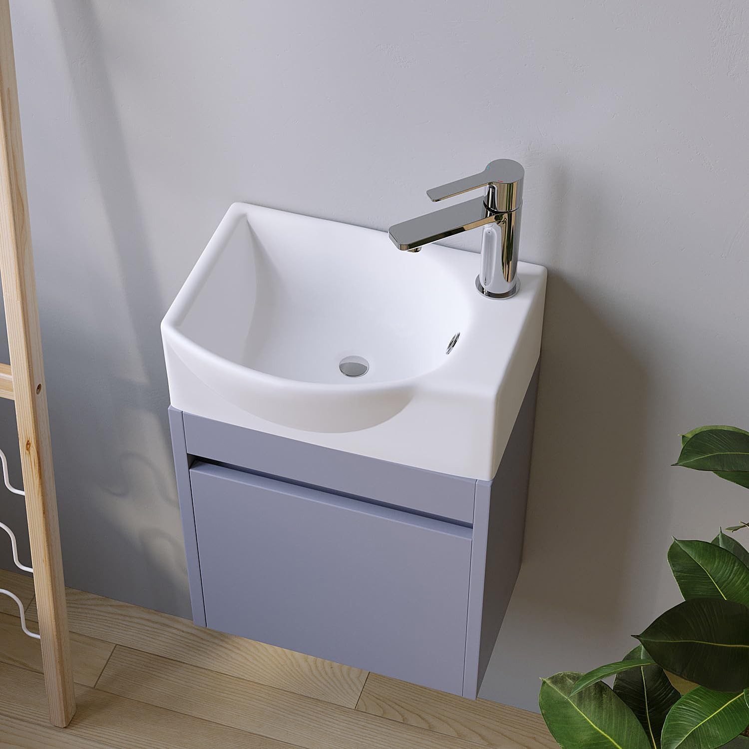 AQUALAVOS Waschbecken Keramik Hängewaschbecken Weiß Klein Eckig-Oval Hahnloch Überlauf, 40,5x28x12cm Platzsparend: Gäste-WC Kleinbäder Renovierung Objektbau – Bild 4 von 5