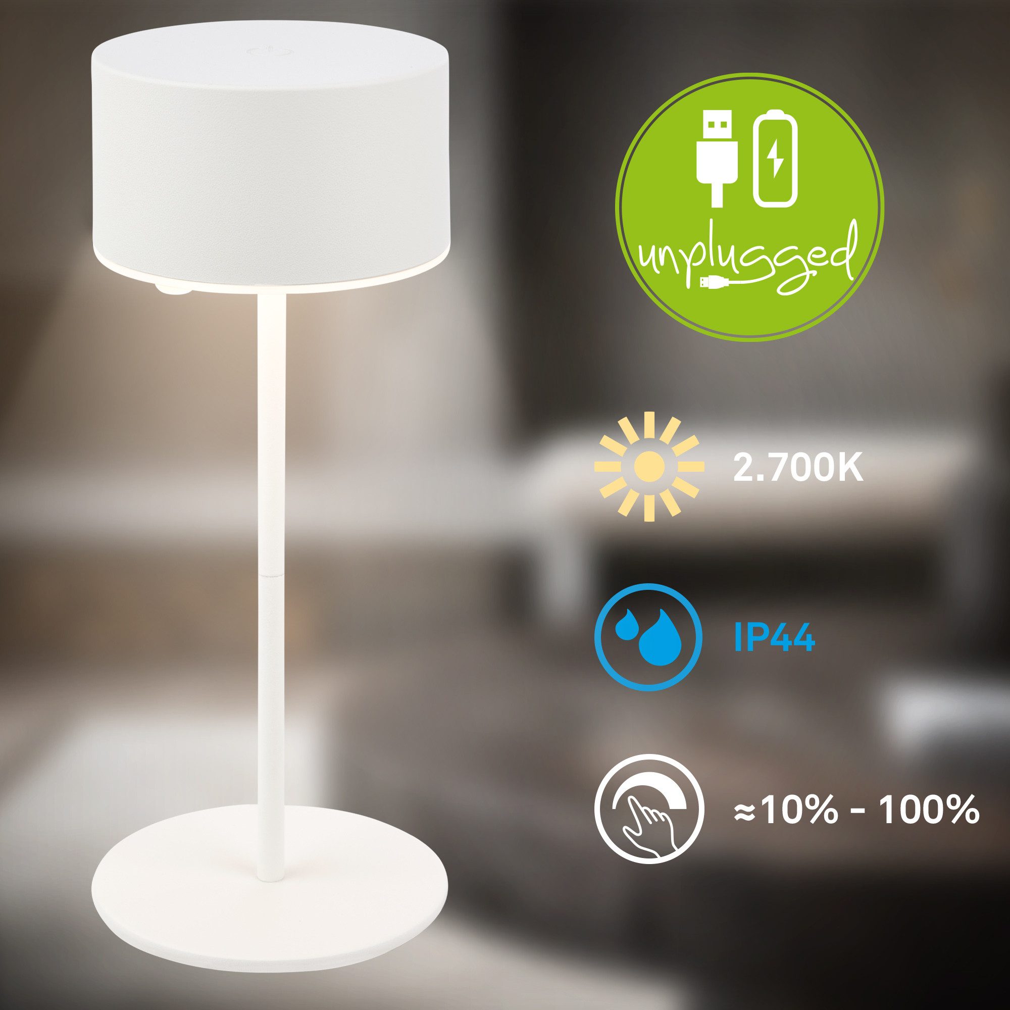 Briloner Leuchten LED Tischleuchte KIRA, LED wechselbar, Warmweiß, 8x19 cm, Akku tauschbar, Indoor/Outdoor, Wohnzimmer, Flur, Balkon – Bild 3 von 5