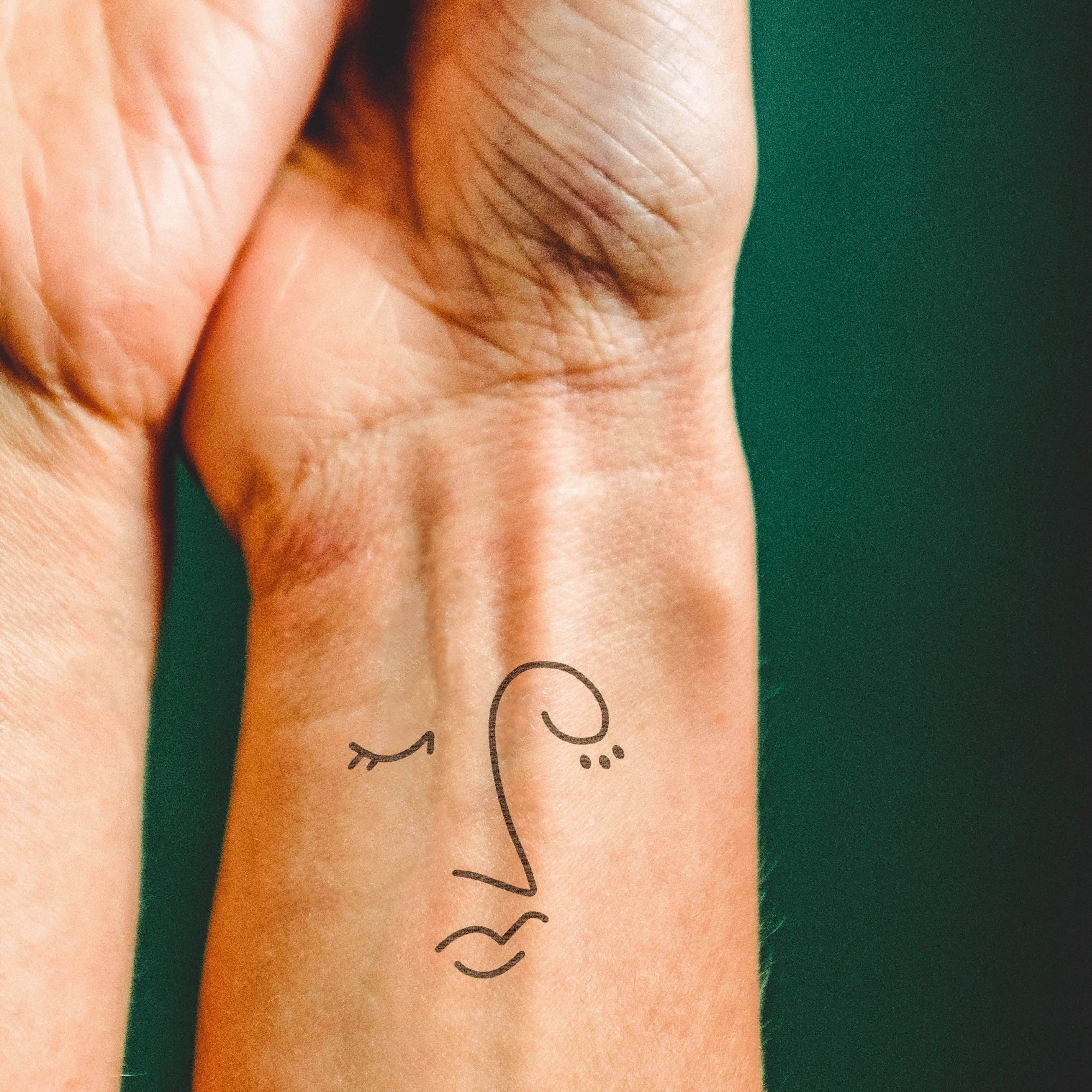 Inkster Schmuck-Tattoo Abstraktes Gesicht Tattoo, wasserfestes temporäres Tattoo, 2 Wochen Halt