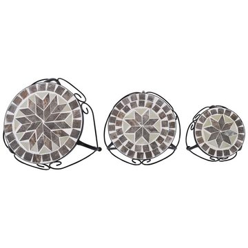 Raburg Beistelltisch Mosaik-Blumenhocker MAYLA in BLAU-GRAU-MINT, Metallgestell (3er-Set, rund), Höhe 25 & 30,5 & 35 cm, Durchmesser 20 & 25 & 30 cm