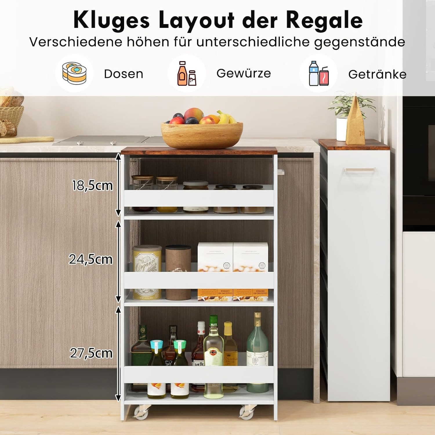 KOMFOTTEU Küchenwagen, Rollwagen Nischenregal mit 4 günstig online kaufen