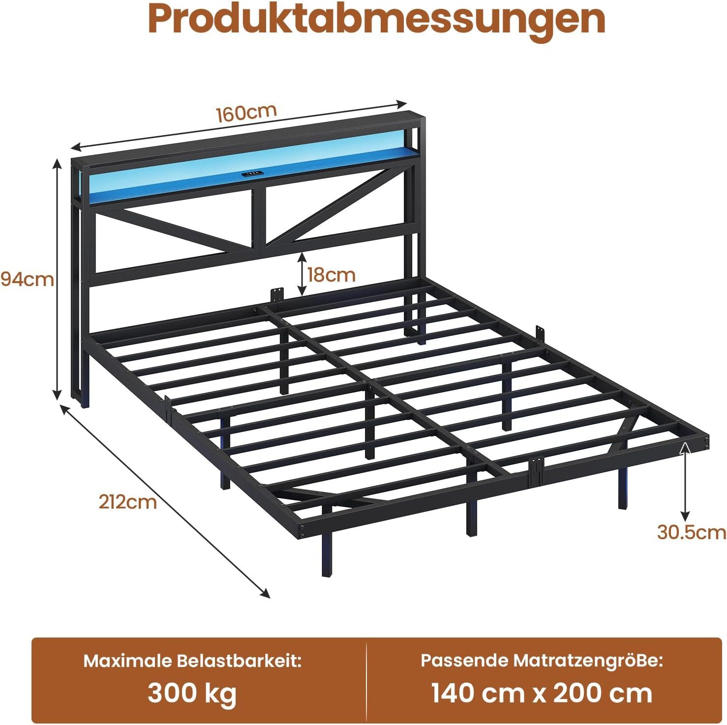 MSMASK Metallbett Modernes Schwebendes Bettrahmen mit USB-Ladeanschluss (Oh günstig online kaufen