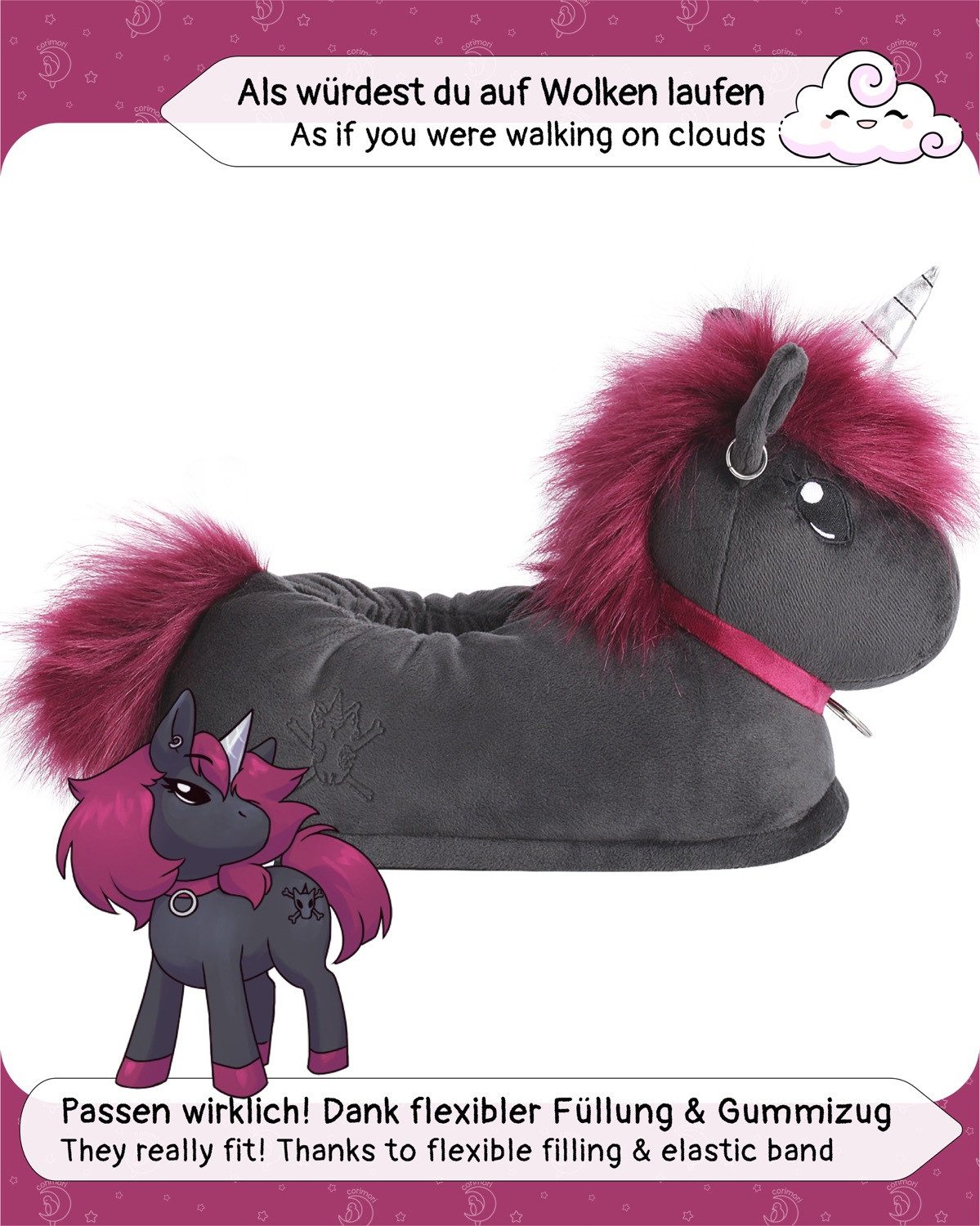 Corimori Tier Pantoffeln für Kinder Einheitsgröße 25-33,5 Plüsch Hausschuhe (Packung, Geschenk) EU Einheitsgröße 25-33,5 Ruby das Einhorn für Kinder, Jungen, Mä – Bild 4 von 5