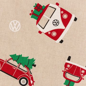 SCHÖNER LEBEN. Stoff Weihnachtsstoff Dekostoff Leinenlook VW Xmas Ride Bulli Käfer natur, atmungsaktiv