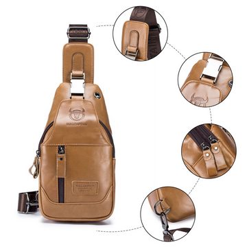 WISHDOR Schultertasche Brusttasche Sling Schulter Rucksack Rucksäcke Crossbody Umhängetasche (aus Echtleder Herren und Damen 16 x 28 x 9 cm, Geldgürtel, Sport, Sporttasche, Handytasche, Anti-Diebstahl, Leder), für Outdoor Camping Reisen Wandern Radfahren Multipurpose Tagepacks