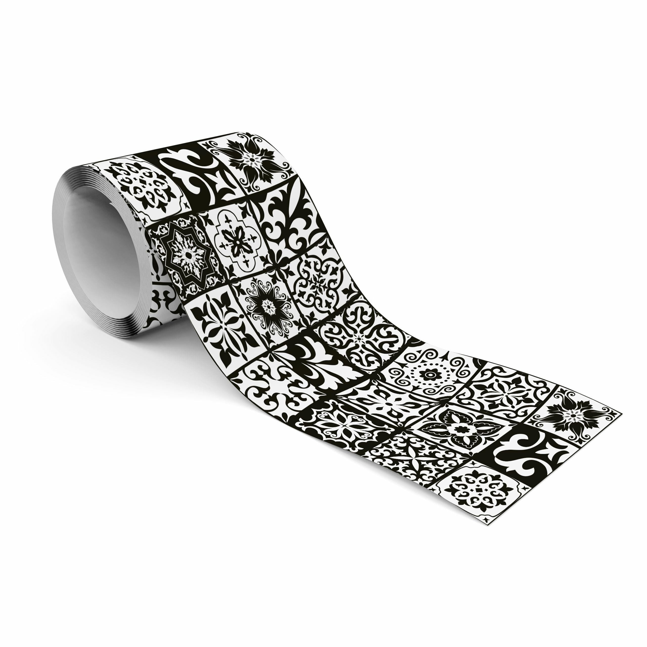 Muralo Bordüre Wandbordüre selbstklebend Muster – Tapetenbordüre Wohnzimmer Flur, grafisch, Schwarz-weißes Mosaik, 10 x 300 cm, abriebfest, abwischbar