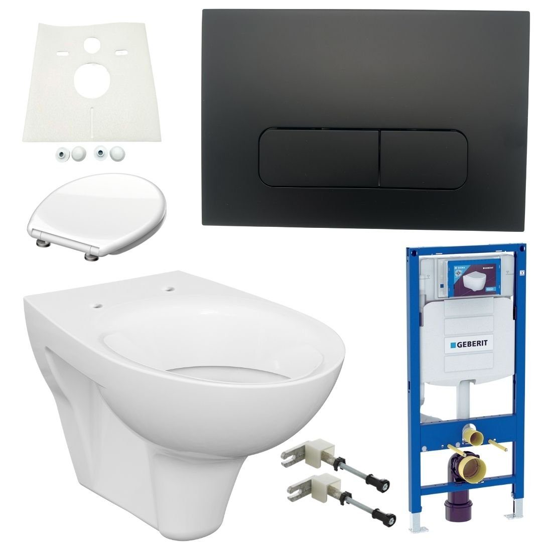 GEBERIT Vorwandelement WC Geberit Sigma Spülkasten WC Drückerplatte schwarz, Komplett-Set