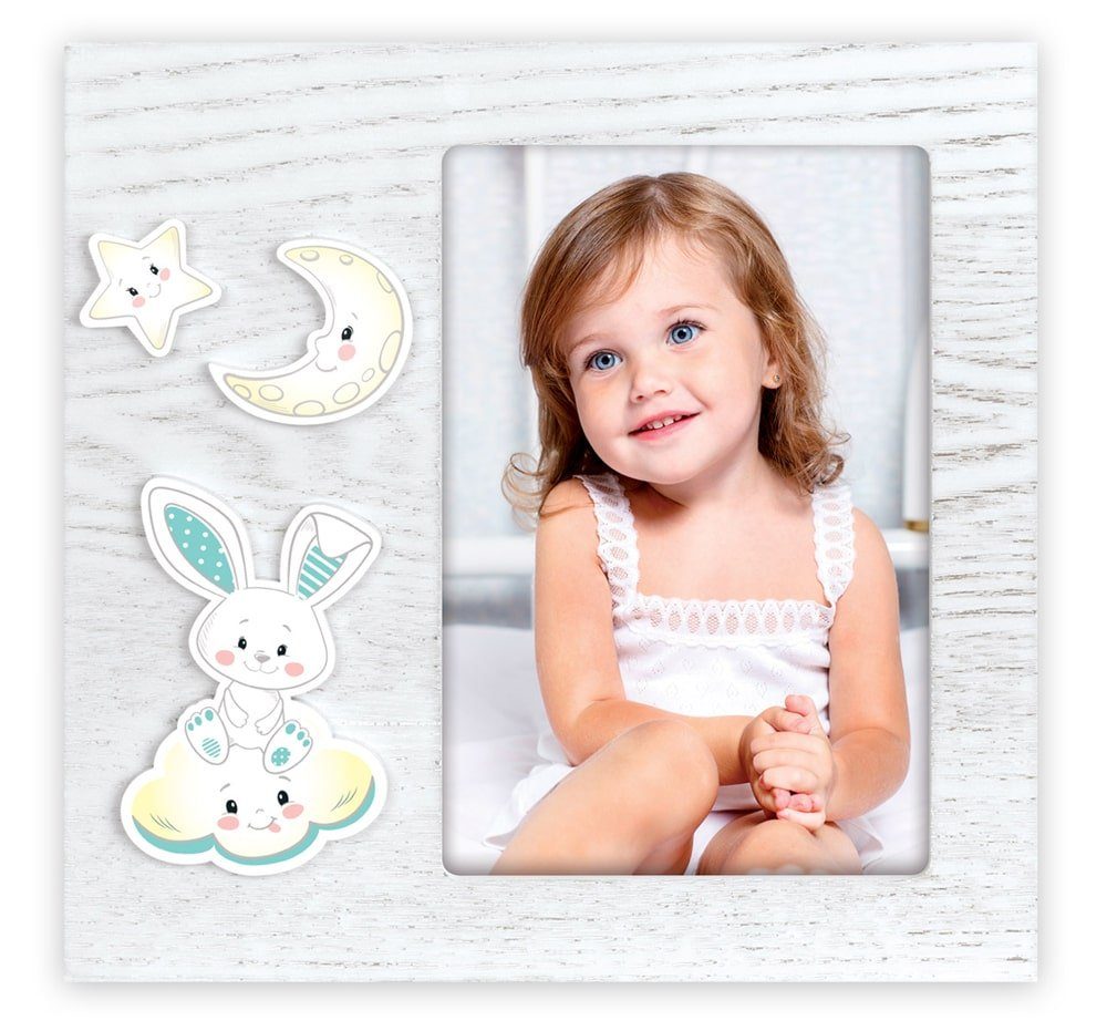 matches21 HOME & HOBBY Bilderrahmen Baby Holz Bilderrahmen rechteckig weiss/blau für 10x15 cm, Wand-Deko Fotorahmen im Hochformat zum Stellen