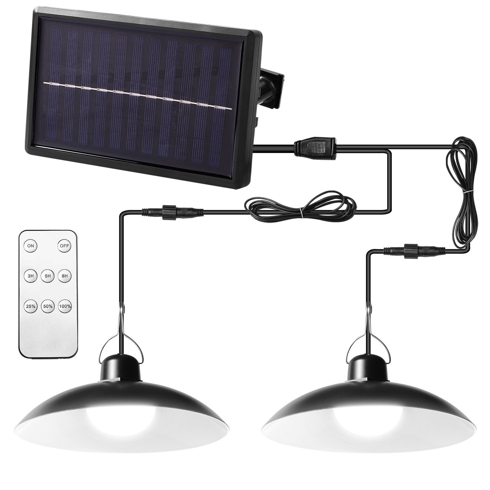 Rosnek LED Außen-Deckenleuchte Solar, Vintage, wasserdicht, dimmbar, für Garten Hof Schuppen, SMD5050 LED-Perlen, Warmweiß, Weiß, Garage Camp Deko, Fernbedienung, Zeitschaltuhr