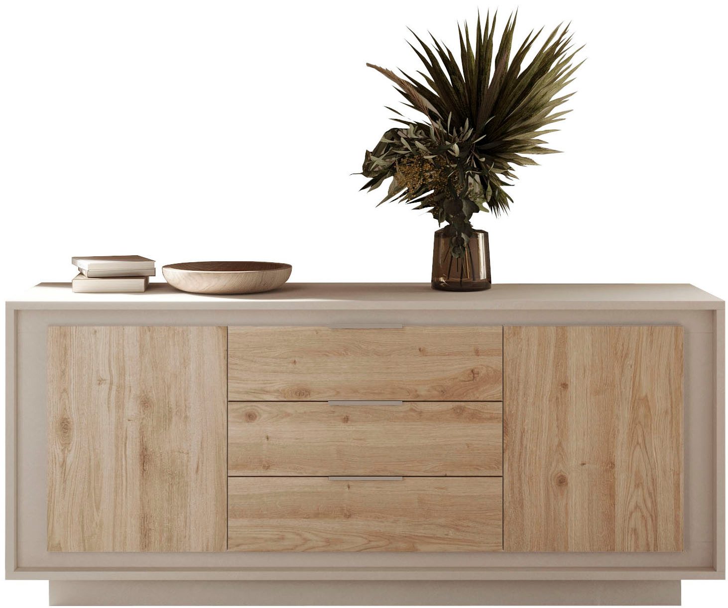 Home affaire Sideboard Sky, B/T 180/50 cm, Kommode/Stauraumschrank, 2 Türen, 3 Schubkästen, Softclosing, Korpus & Front 22 mm stark, Rahmen-Optik, Metallgriffe