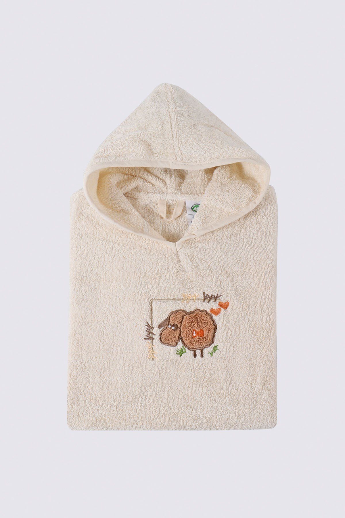 nachhaltig, Set Bio SHEEP (Bio- Baby Poncho tragen Baumwolle Poncho (4-teilig), zum Kapuze, Kapuze, aus Badeponcho Lätzchen Druckknopf, GOTS-zertifiziert), mit LITTLE Ecocotton 100% zu mit angenehm Überziehen, Baumwolle