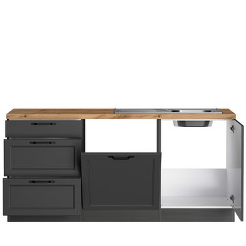 Lomadox Küchenzeile MONTERREY-03, Küchenblock Küchenmöbel, 420/240cm, grau mit Eiche