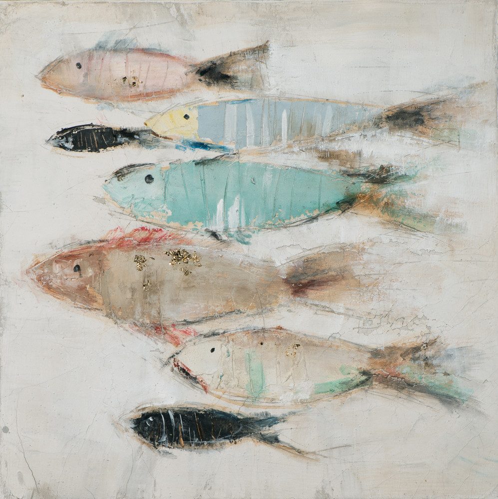 ArtUniverse Gemälde Leinwandbild Fischschwarm I 80 x 80 cm, Tiermotiv