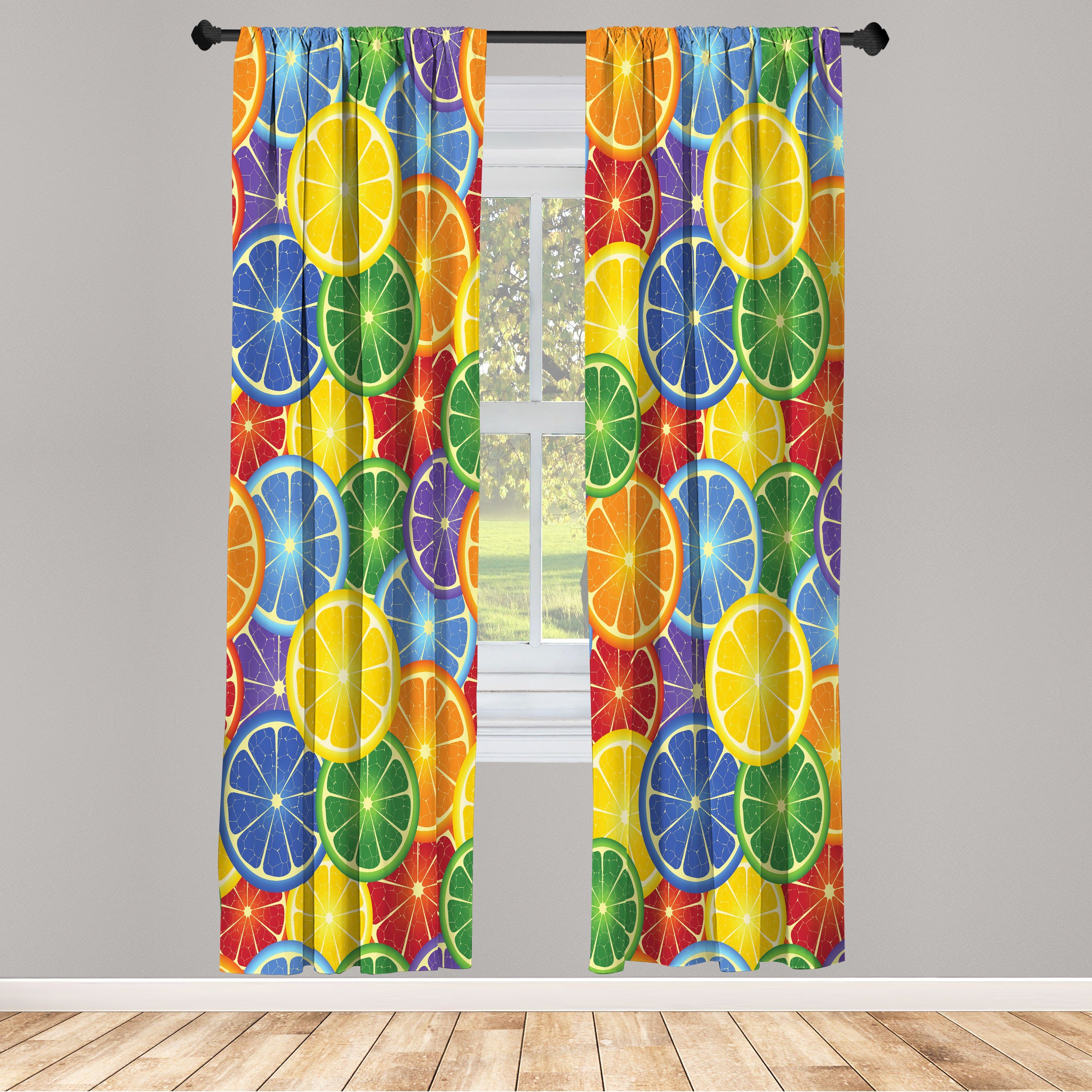 Gardine Vorhang für Wohnzimmer Schlafzimmer Dekor, Abakuhaus, Microfaser, Abstrakt Tropic Orange Frucht | Fertiggardinen