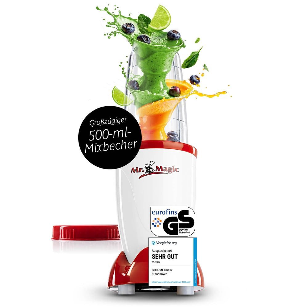 GOURMETmaxx Standmixer Smoothie Maker & Standmixer 4tlg. Set - 400W, 400 W, Elektrischer Mini-Mixer 500ml mit 8 Funktionen