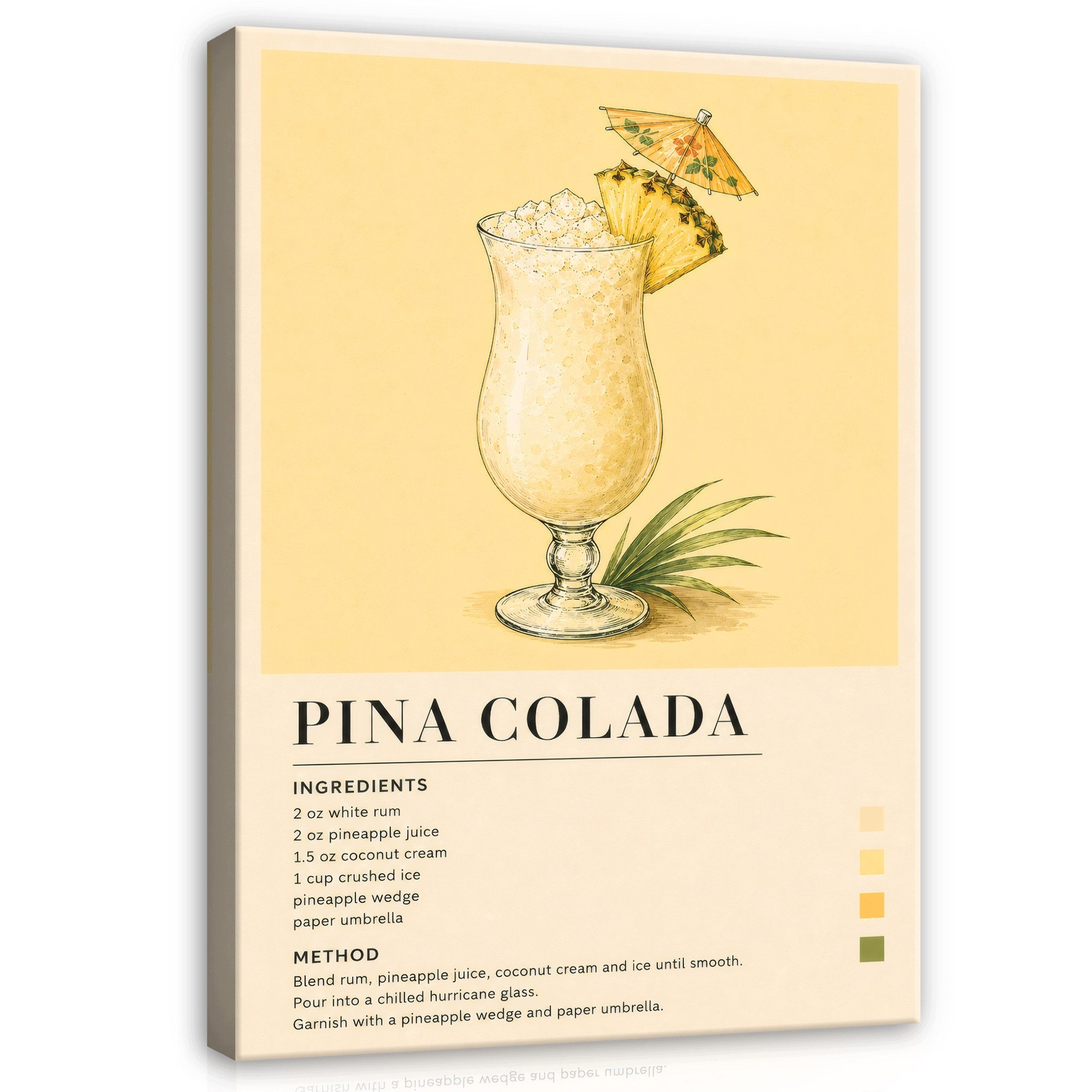 Wallarena Leinwandbild Drink Pina Colada Rezept Beige Retro Bilder Küche küchen Wandbild, Cocktail, Pina Colada, Rezept, Bar, Küche (Leinwandbild, 1 St), Leinwand Bilder Küche Wandbild Wanddeko 40x60 cm