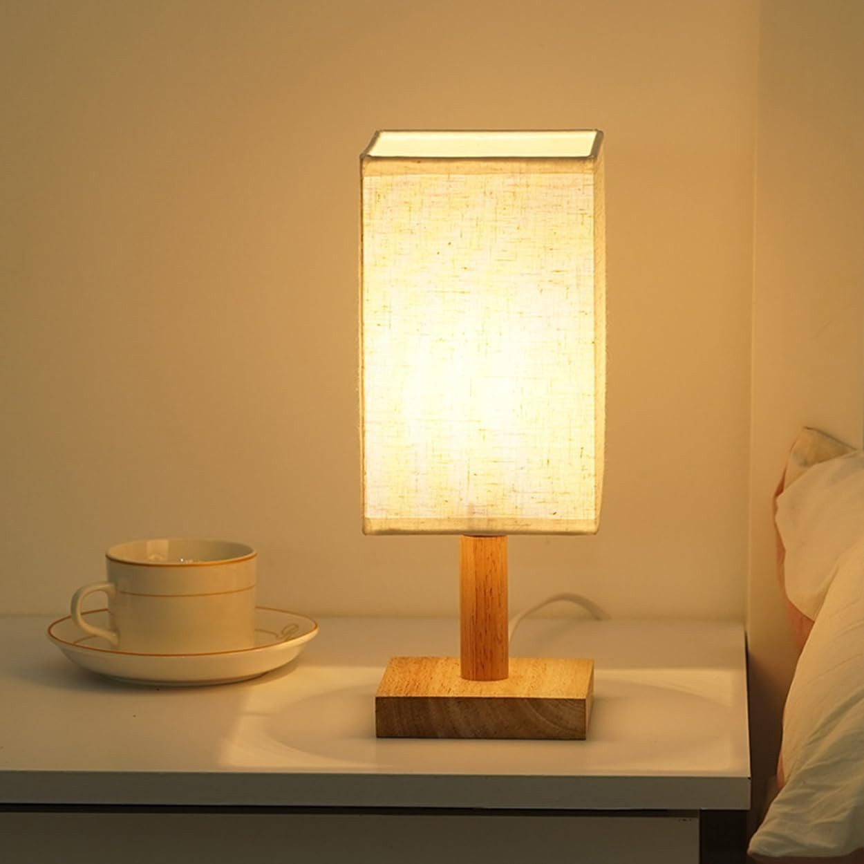 RWEUOQ LED Nachttischlampe Tischlampe mit Stoffschirm günstig online kaufen