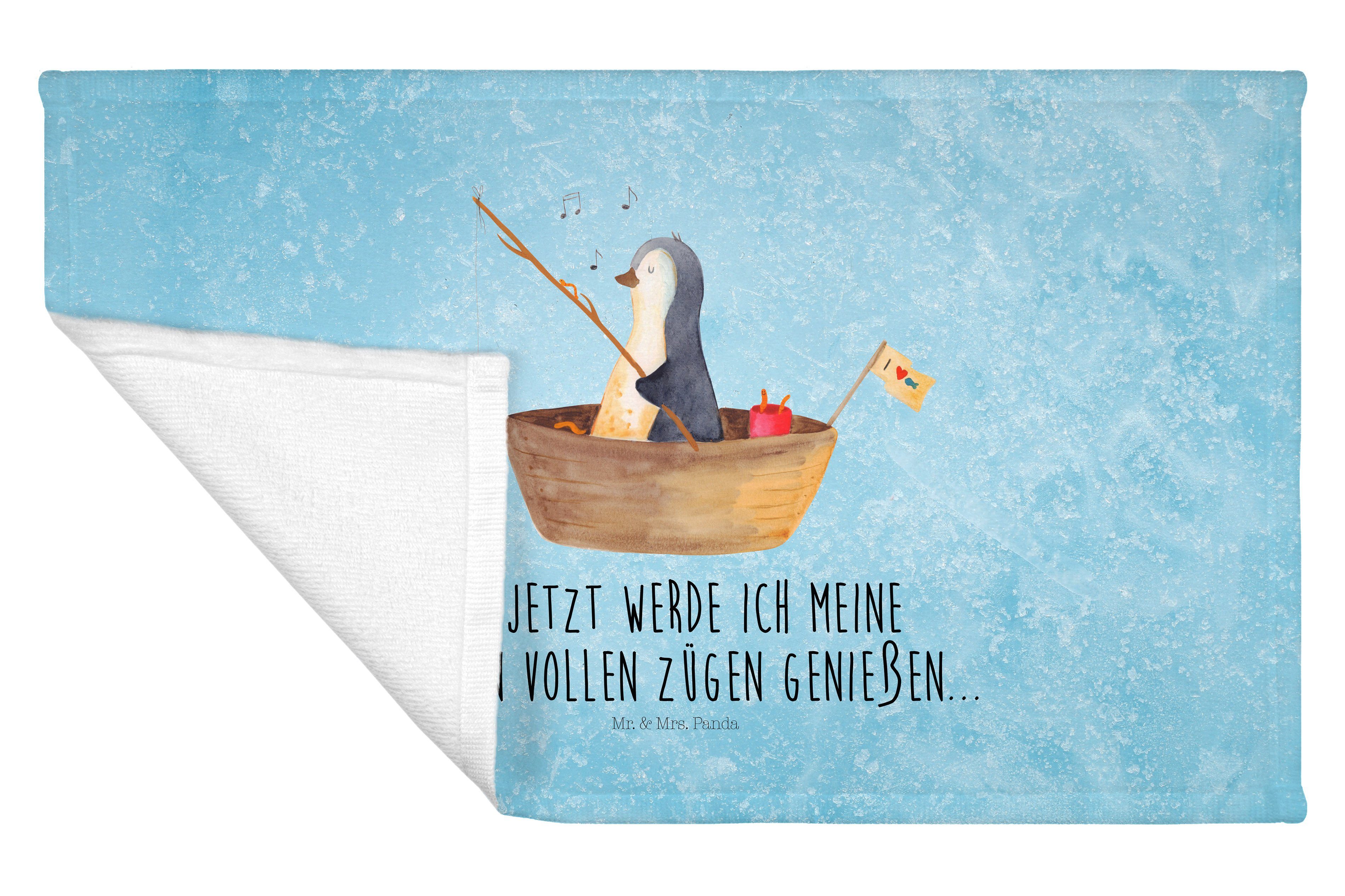 Mr. & Mrs. Panda Handtuch Angelboot (1-St) optimistisch, - Eisblau Pinguin - Kinder Handtuch, Geschenk