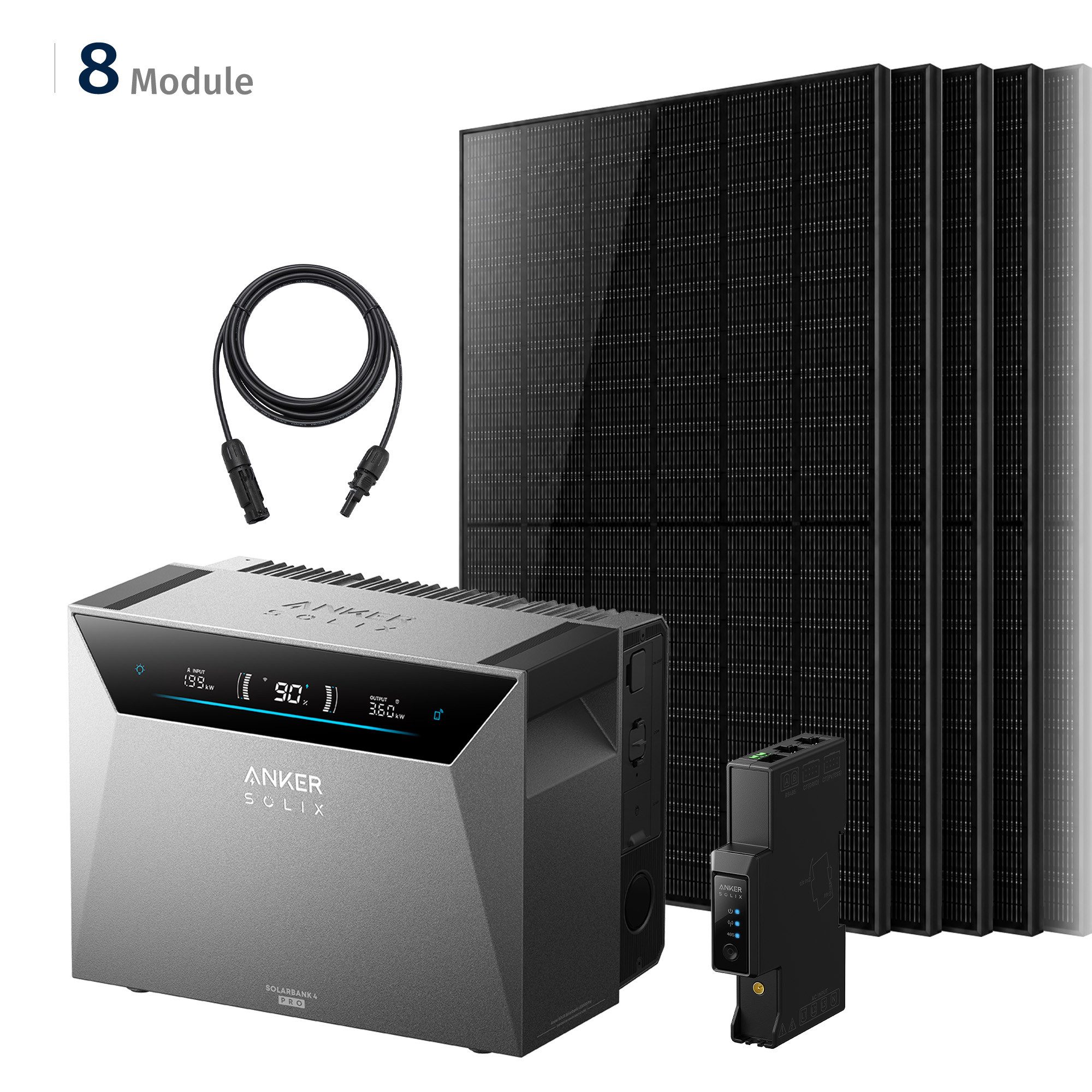 SolarMars Balkonkraftwerk mit Speicher Anker Solix Solarbank 4 E5000 Pro, 4000Wp, (mit 12 x DC Kabel, 4x Y-Adapter Paar, 1 x Smart Meter Gen 2), optionaler BP5000 & BP2700 Erweiterungsakku und Halterung