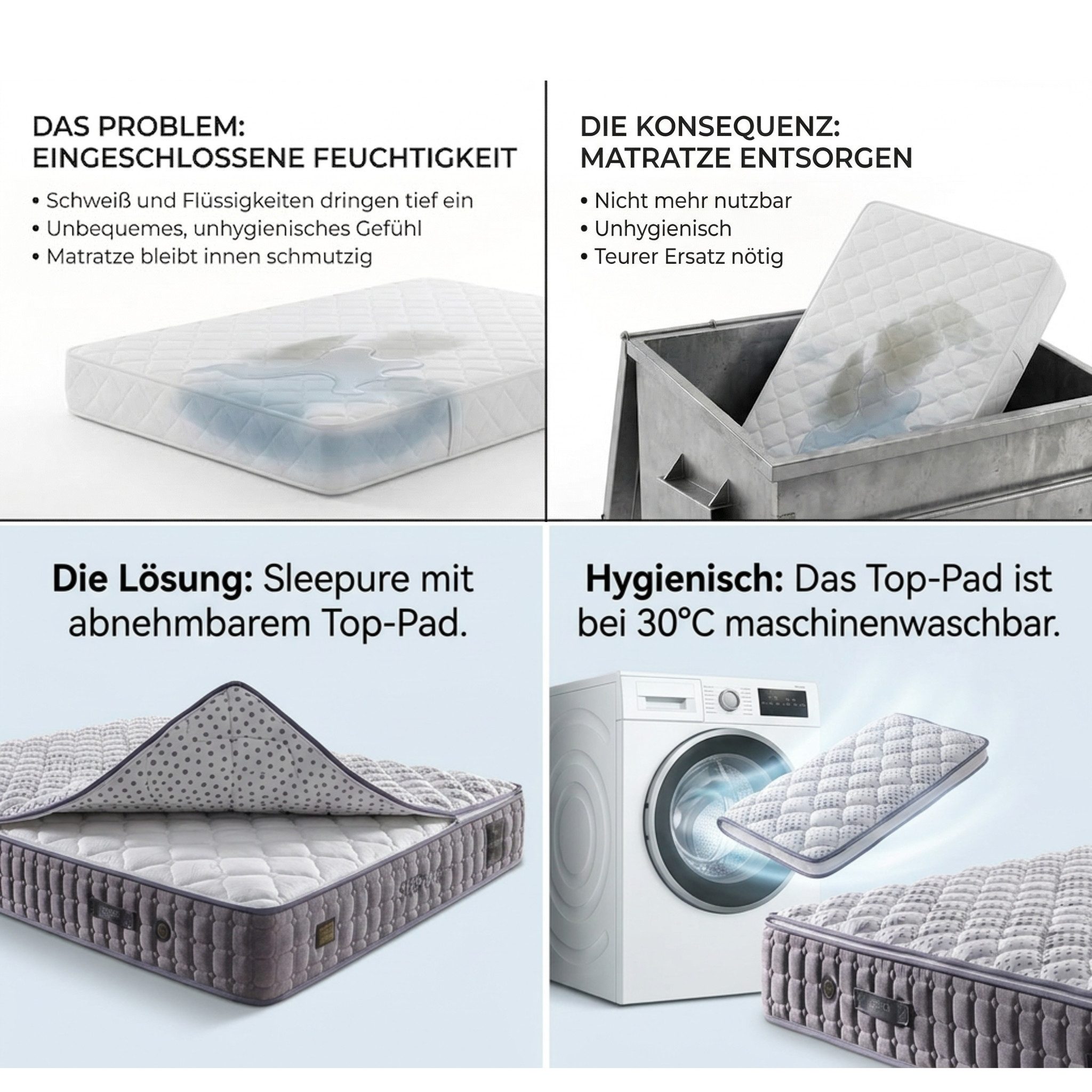 Taschenfederkernmatratze 7 Zonnen Matratze mit Reißverschluss abnehmbar und waschbar, Bambi, 31 cm hoch, (Topper mit Reißverschluss), Taschenfederkern