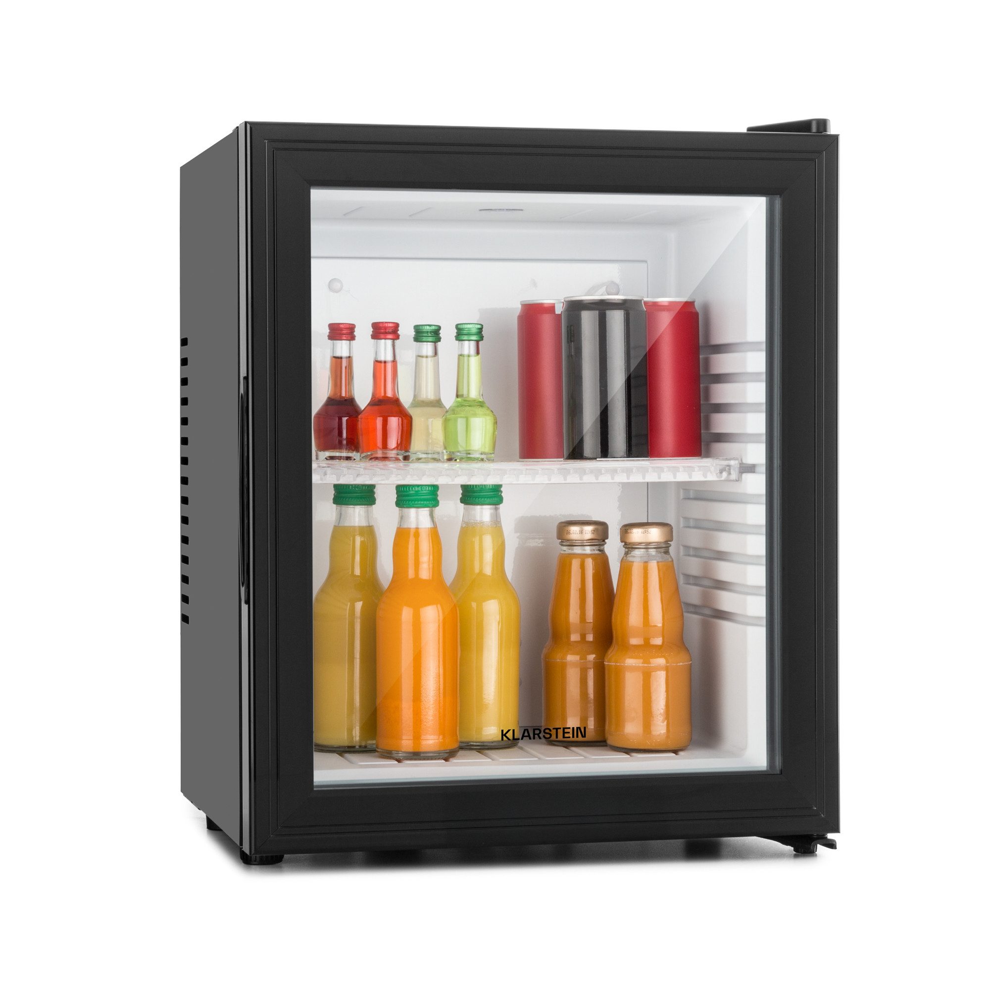 Klarstein Table Top Kühlschrank MKS-12 Mini-Kühlschrank 24 L Glastür 0 dB schwarz Glasfront 10005439, 47.5 cm hoch, 38 cm breit, Hausbar Minikühlschrank ohne Gefrierfach Glastür klein Kühlschrank