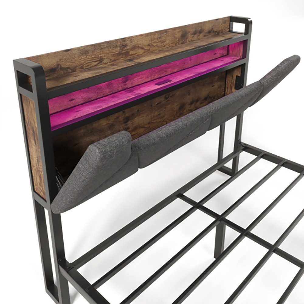 Polsterbett (140x200cm Stauraumbett mit Lattenrost, Schubladen und LED-Beleuchtung), Ladefunktion Stauraum-Kopfteil, Doppelbett aus Stahlrahmen, Leinen