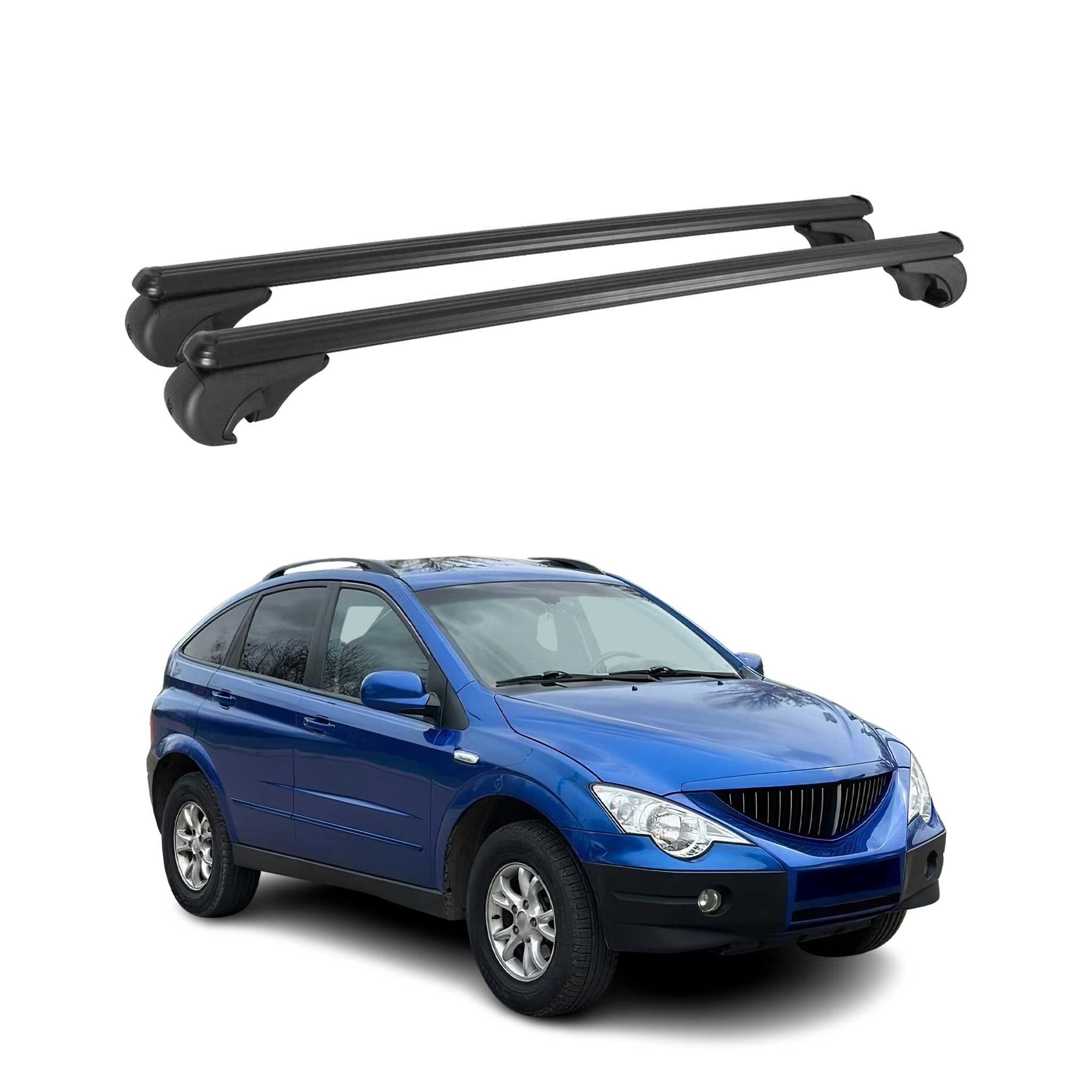 OMAC Dachträger für Ssangyong Actyon Gepäckträger Grundträger Aluminium Schwarz 2tlg (2-St), Wasserbeständig,Abnehmbar,Multifunktional,Leichtgewichtig