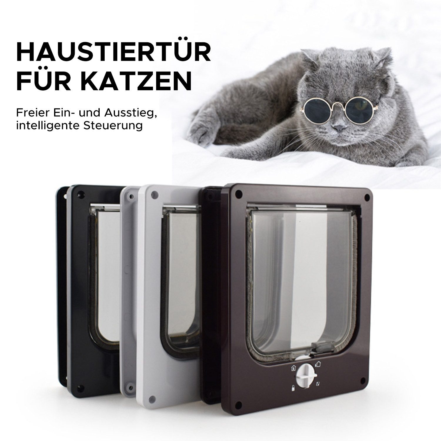 Refttenw Katzenklappe Sicherheits-Haustier-Tür mit 4-Wege-Schloss,Katzentür günstig online kaufen