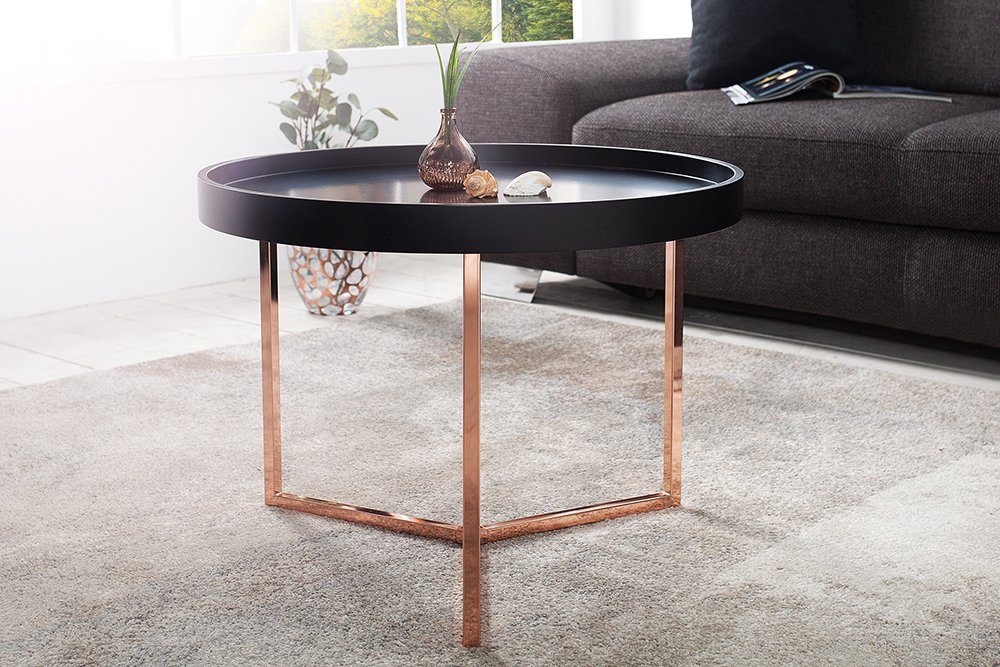 riess-ambiente Couchtisch MODULAR 60cm schwarz / kupfer, Wohnzimmer · Holzwerkstoff · Metall · rund · inkl. Tablett · Modern