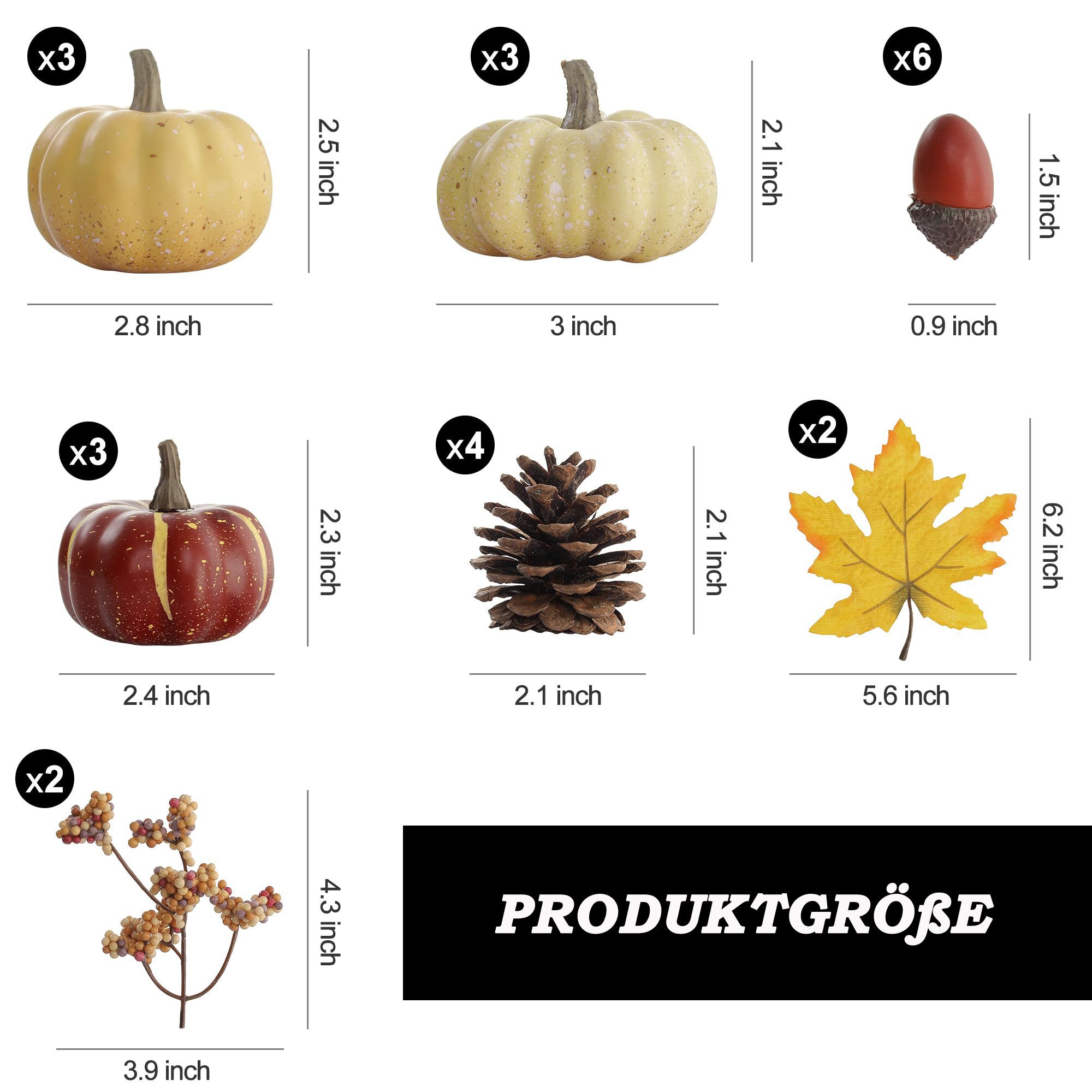 Sorvyzxn Dekofigur Kürbis-Deko-Set, 23-teilig, Herbstliche Schalendekorationen Herbstdeko (23 St), für Tischdekorationen zu Hause, Halloween und Thanksgiving (D – Bild 2 von 5