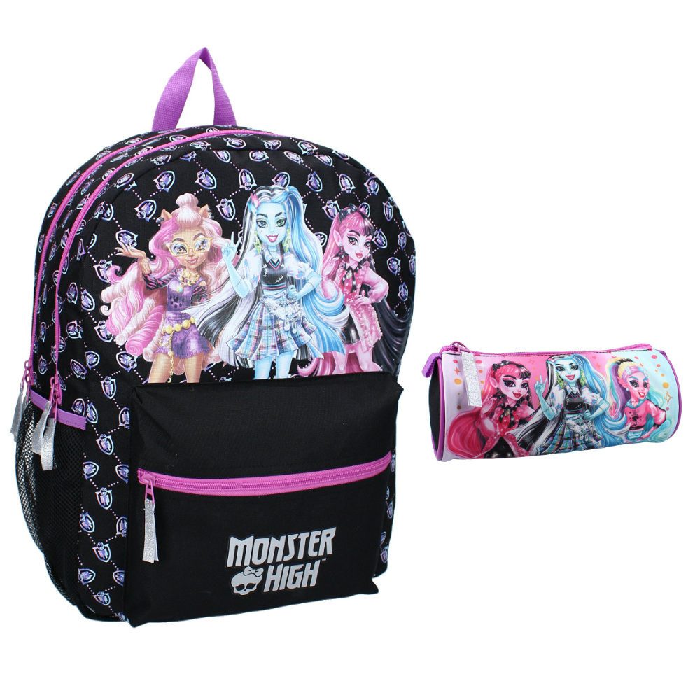 Monster High Schulrucksack Monster High Mädchen Kinder Set Rucksack mit Federmäppchen (Set), Gr. 43x32x19 cm