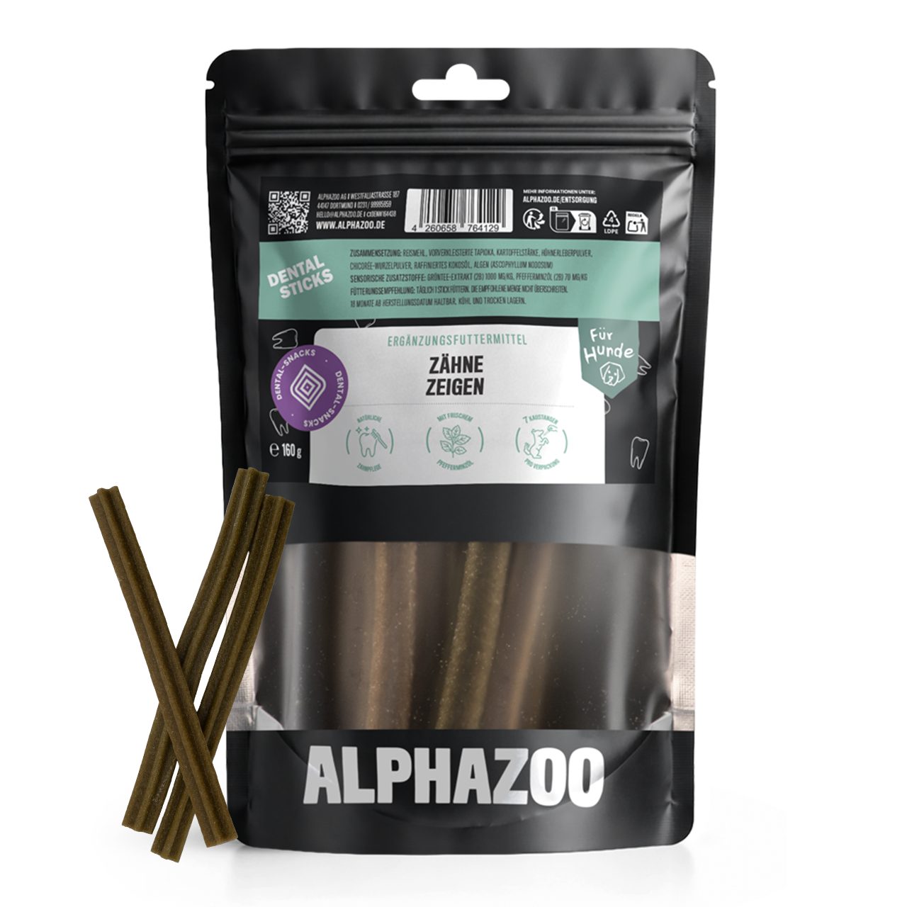 ALPHAZOO Zähne Zeigen Dentalstick 7 Stück, Anti Plaque Zahnsnacks für Hunde, Snack für: Hunde, Zahnpflege-Kausnack bei Zahnbelag und Mundgeruch