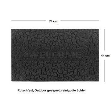 Fußmatte Fußmatte Welcome Schwarz PVC 74 cm Indoor & Outdoor Schmutzfangmatte, Sanixa, rechteckig, Höhe: 8 mm, Fußabtreter Willkommen